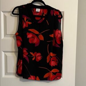 CAbi Black and Red Floral Blouse